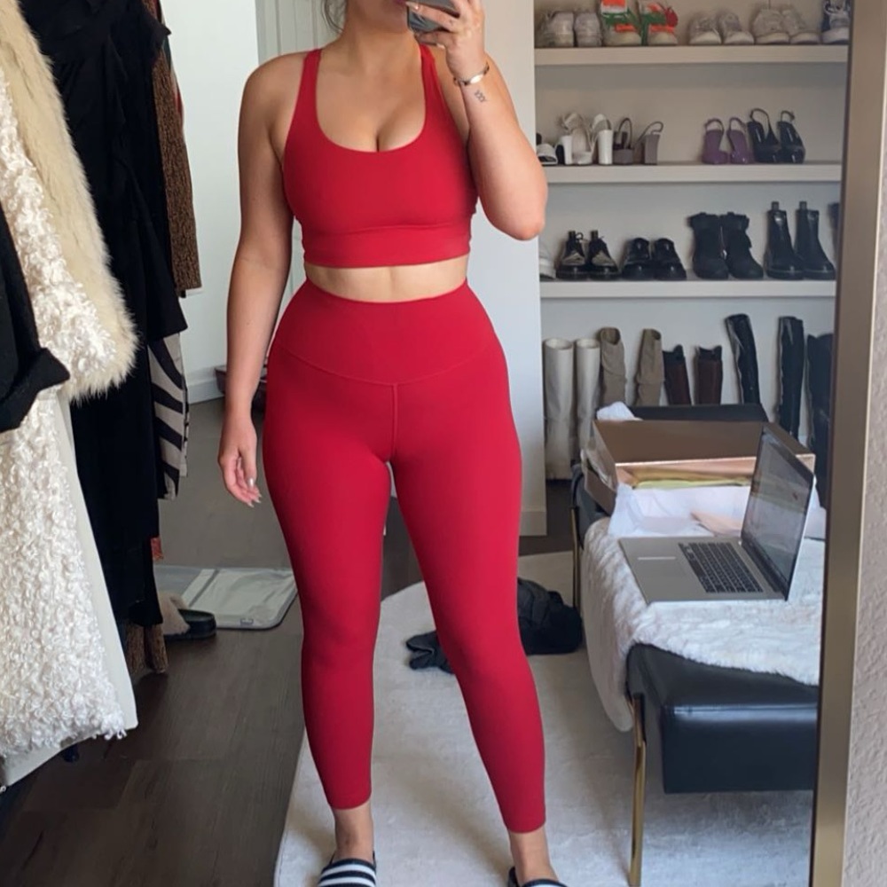 Lulu Lemon Align Leggings + Energy Longline Bra in Dark Red
